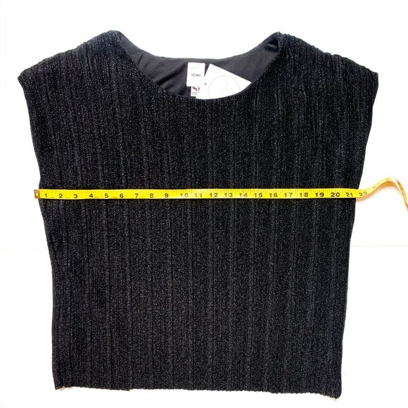 NWT ICHI shimmery black ribbon cap sleeve top M - Picture 3 of 4